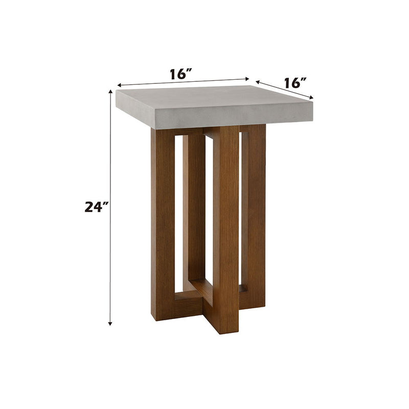 Keven - End Table - Faux Concrete Top & Walnut  Finish