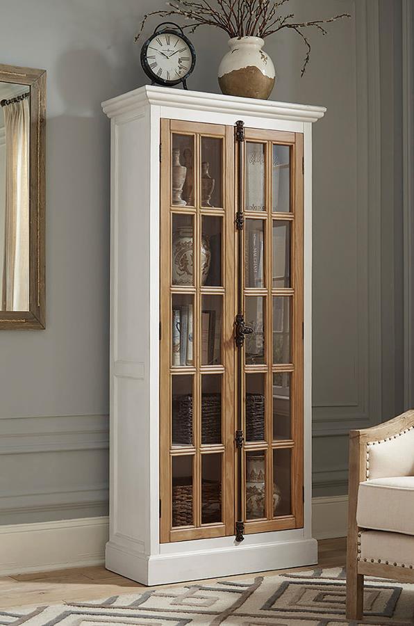 Tammi - 2 Door Wood Tall Cabinet Distressed White And Brown - Distressed White And Brown