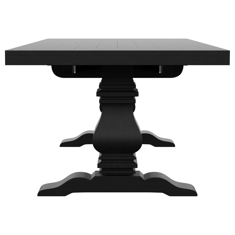 Florence - Rectangular Pedestal Dining Table With Planked Wood Top - Antique Black