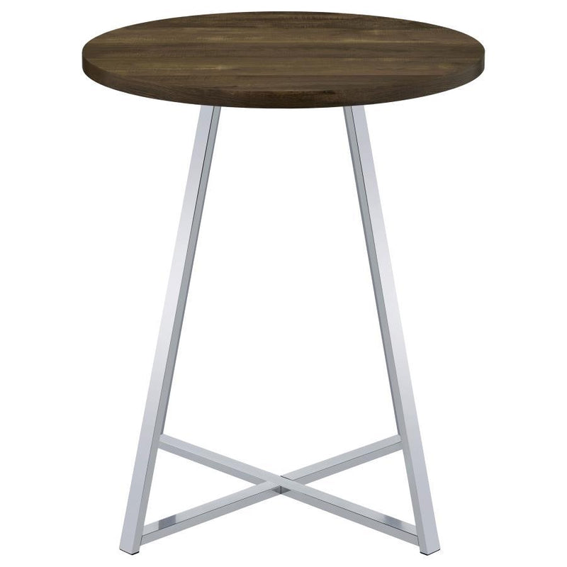 Burkhart - Sled Base Round Bar Table - Brown Oak And Chrome