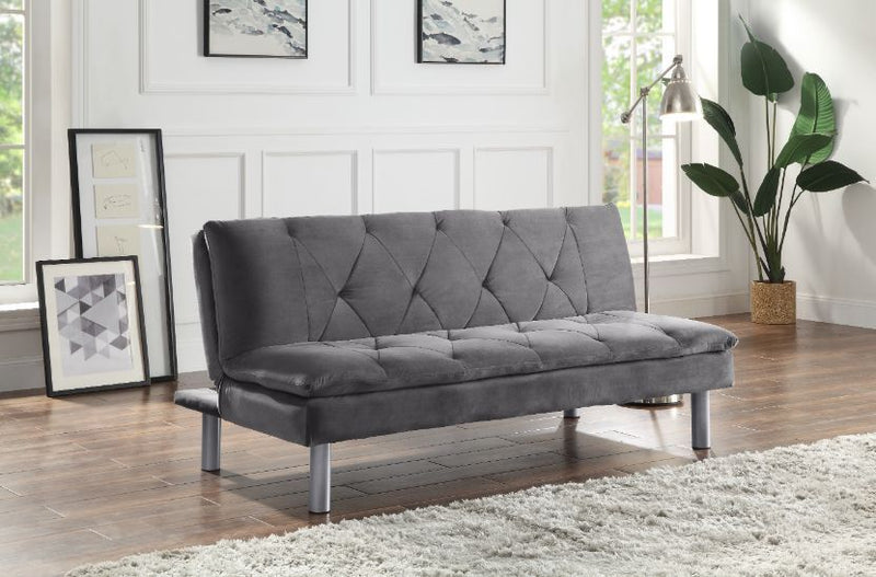 Cilliers - Futon - Gray Velvet & Chrome Finish