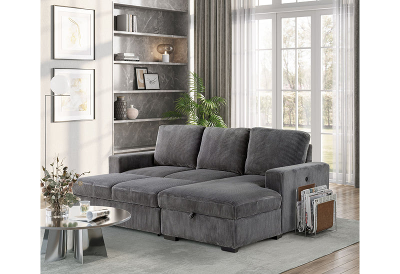 U2660 - L Sectional With Pullout - Gray