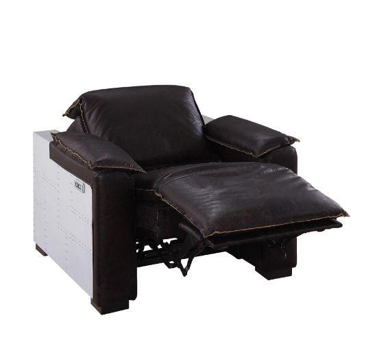 Nernoss - Recliner - Dark Grain Brown Leather & Aluminum