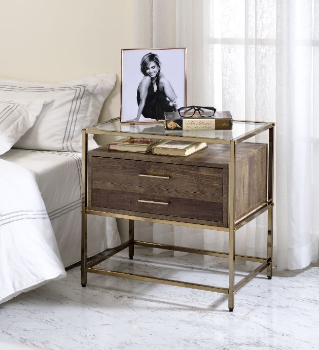 Knave - Accent Table - Walnut & Champagne Finish