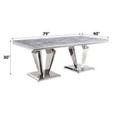 Satinka - Dining Table - Light Gray Printed Faux Marble Top & Mirrored Silver
