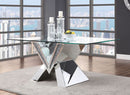 Noralie - 30" Dining Table - Mirrored, Faux Diamonds & Clear Glass Top