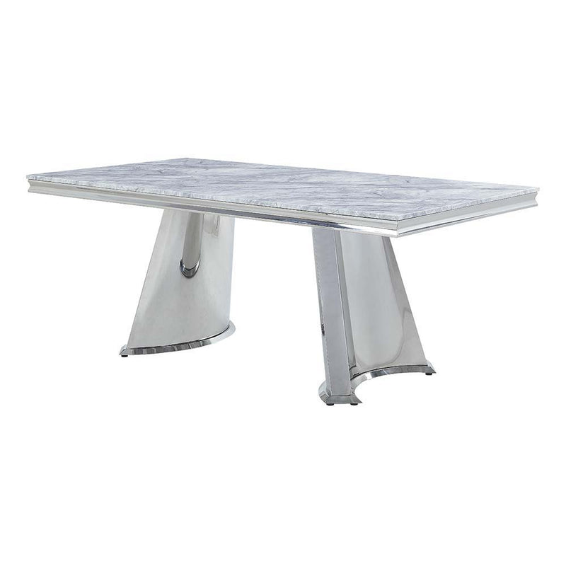 Destry - Dining Table With Engineering Stone Top & Pedestal Base - Engineering Stone Top & Mirrored Silver