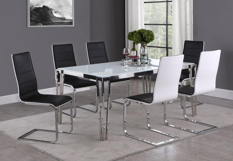 Pauline - Rectangular Dining Table With Metal Leg - White And Chrome