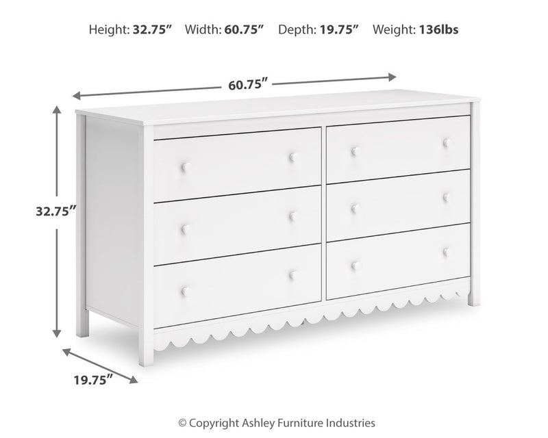 Hallityn - White - Six Drawer Dresser