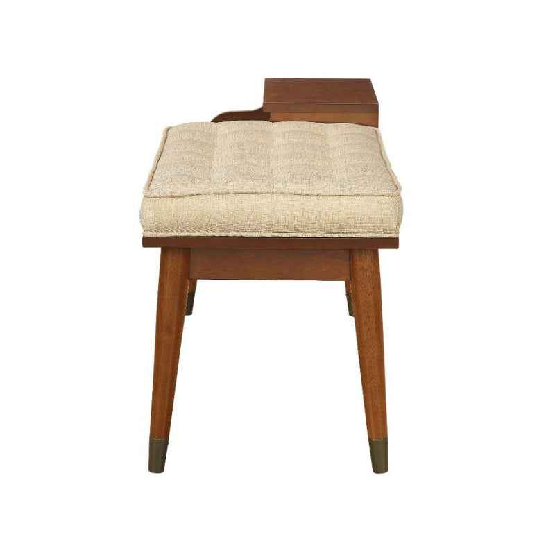 Baptis - Bench - Beige Fabric & Walnut