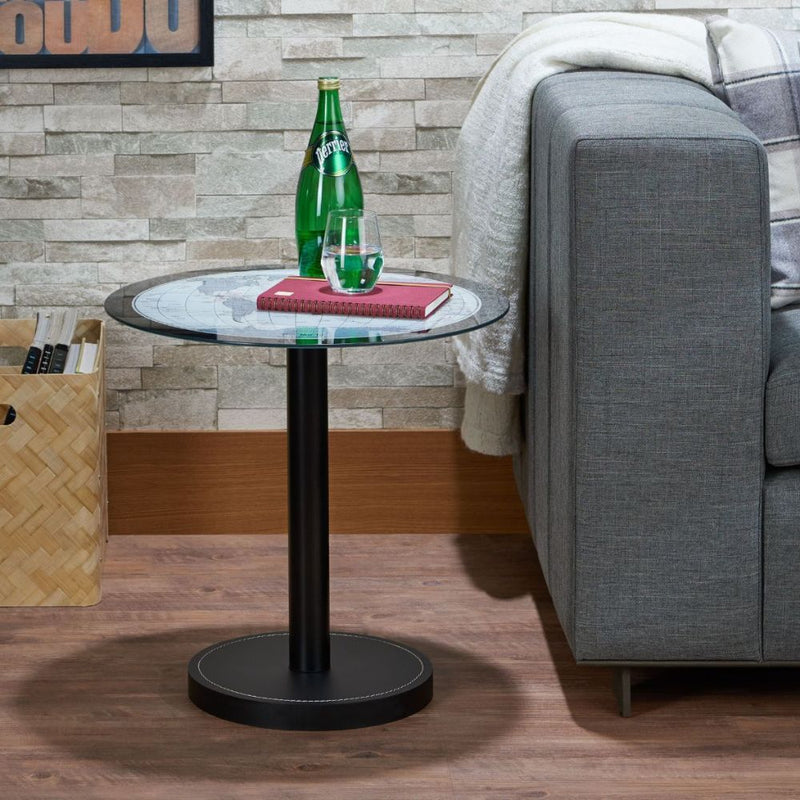 Boli - End Table - Black & Map Glass