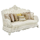 Adara - Sofa With 7 Pillows - Pearl White Synthetic Leather & Antique White