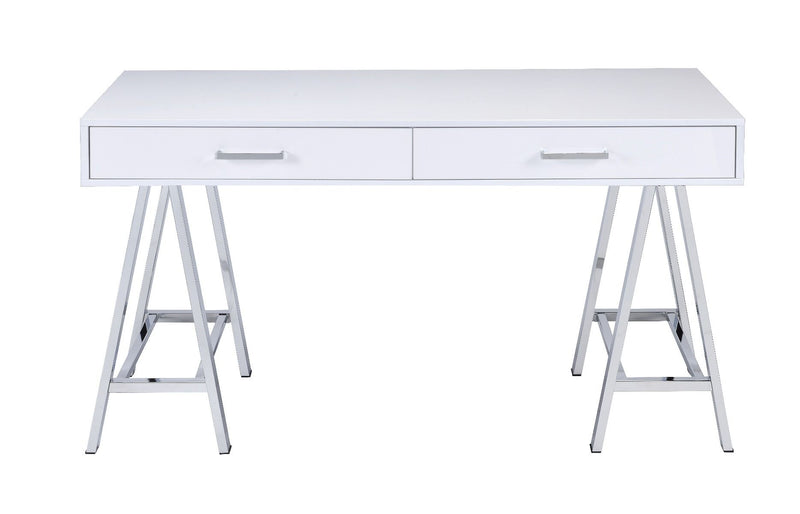 Coleen - Writing Desk With USB - White High Gloss & Chrome