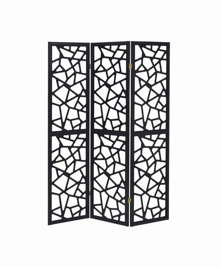 Nailan - 3-Panel Room Divider Folding Screen Open Mosaic - Black