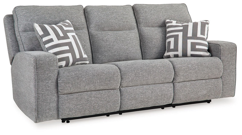 Biscoe - Pewter - Power Reclining Sofa With Adj Headrest