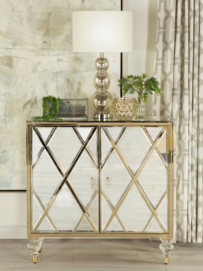 Astilbe - 2-Door Mirrored Accent Cabinet - Silver And Champagne