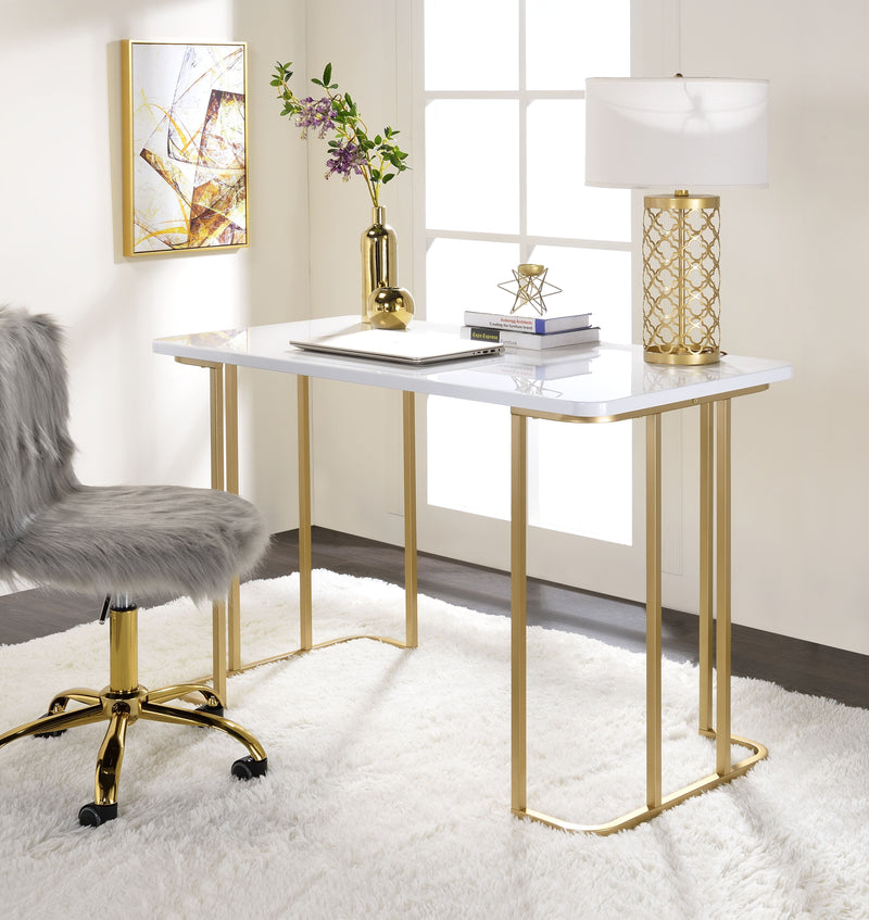 Estie - Vanity Desk - White & Gold Finish