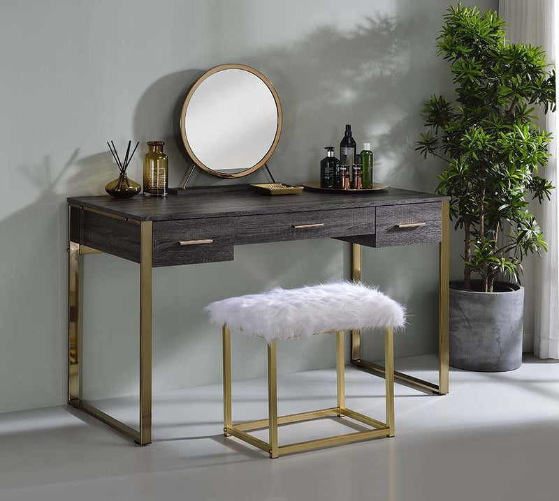 Perle - Vanity Desk - Champagne Gold & Black Finish