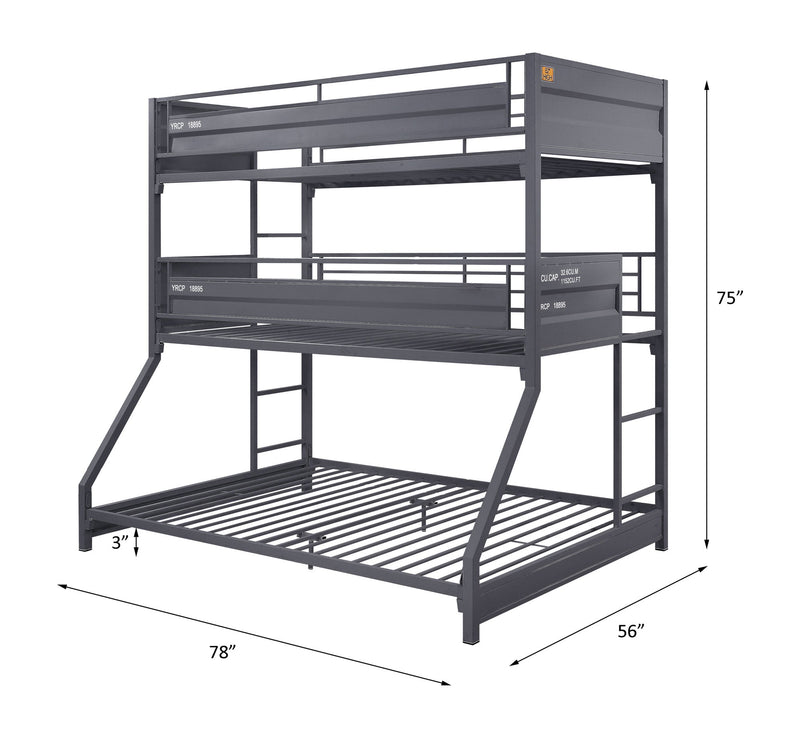Cargo - Twin Over Twin Over Full Bunk Bed - Gunmetal