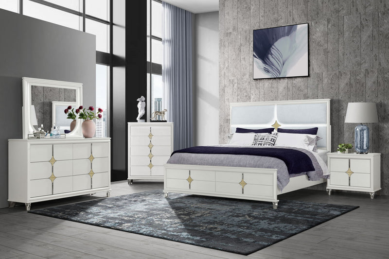 Orion - 5 Piece King Bedroom Set - White / Gold