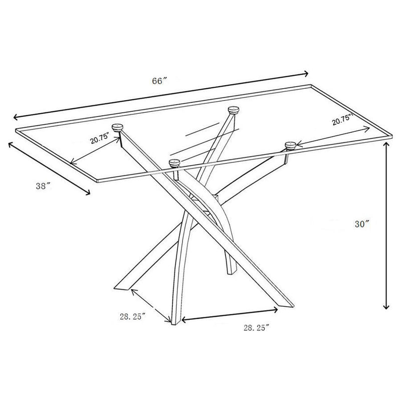 Carmelo - X-Shaped Dining Table - Chrome And Clear