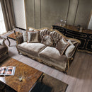 Betria - Sofa With 5 Pillows - Light Green Velvet, Gold & Black High Gloss