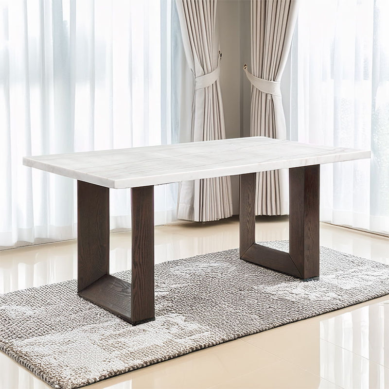 Edwyn - Dining Table With Marble Top - White Natural Marble Top & Brown Finish