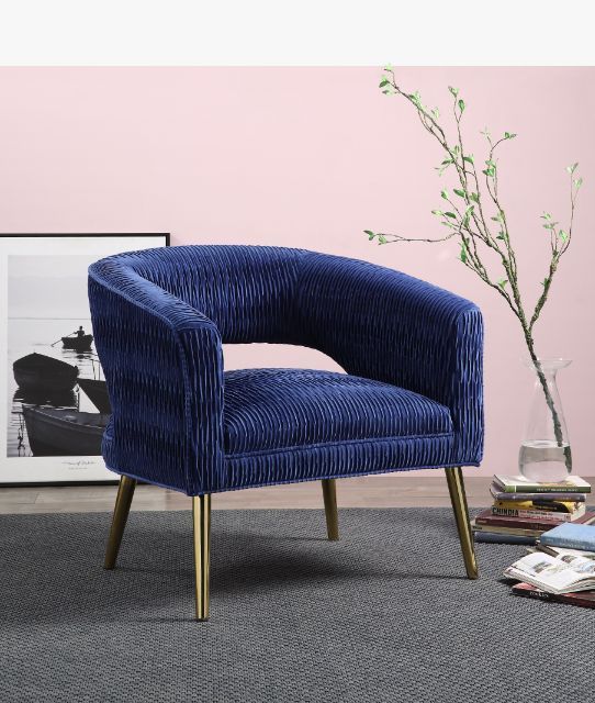 Aistil - Accent Chair - Blue Velvet & Gold Finish