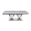 Satinka - Coffee Table - Light Gray Printed Faux Marble Top & Mirrored Silver