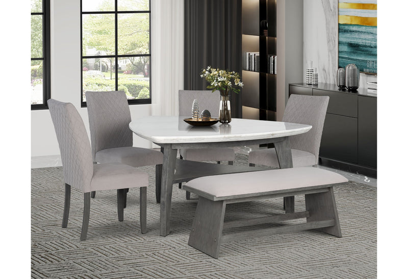 D8192 - Triangle Dining Table, Four Dining Chairs & Bench - Light Gray