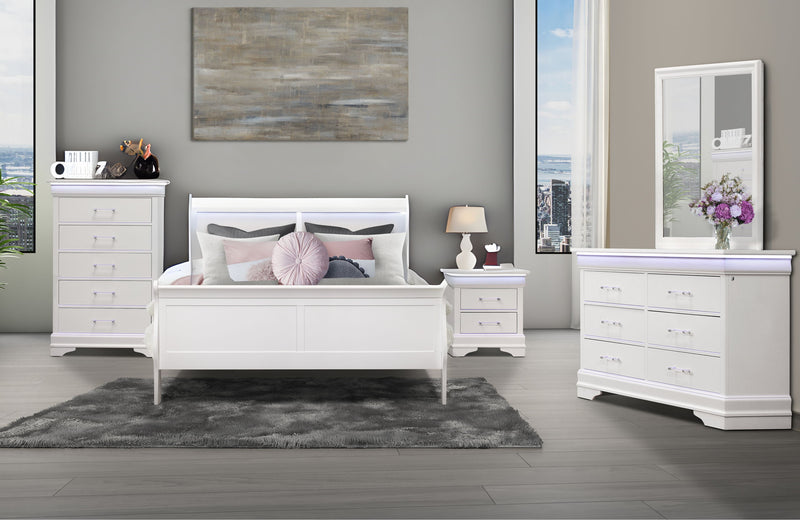 Charlie - 5 Piece Queen Bedroom Set With LED - White