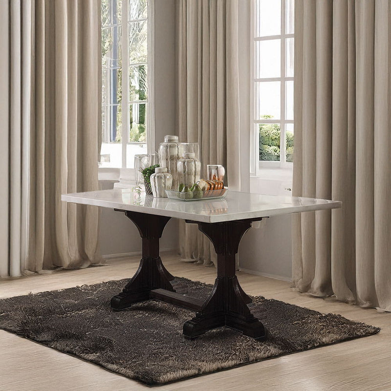 Gerardo - 30" Dining Table - White Marble Top & Weathered Espresso