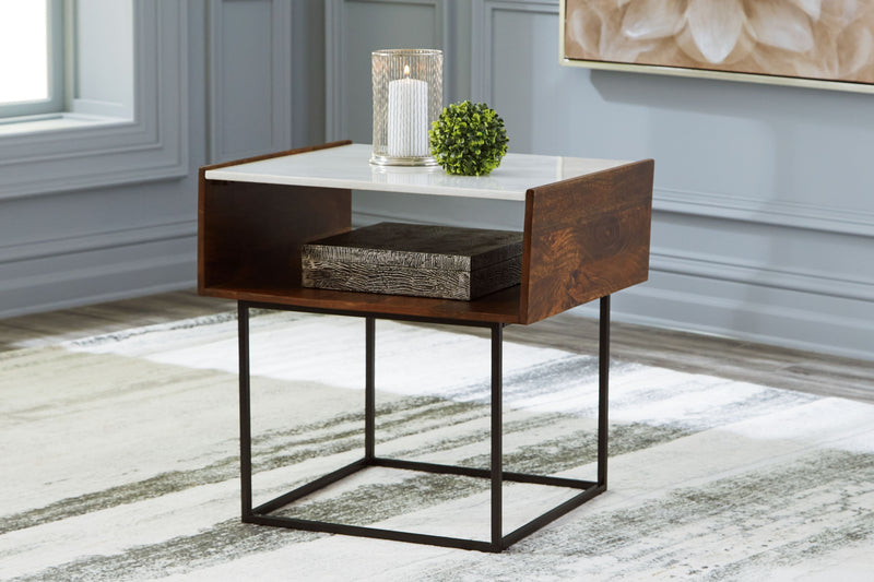 Rusitori - Brown / Beige / White - Rectangular End Table