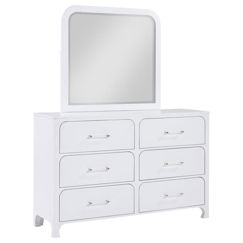 Anastasia - 6-Drawer Bedroom Dresser With Mirror - Pearl White