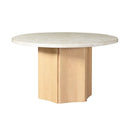 Qwin - Round Dining Table With Marble Top - Gray Fabric & Weathered Gray Oak