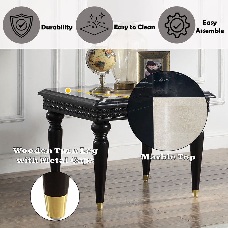 Tayden - End Table - Marble Top & Black Finish