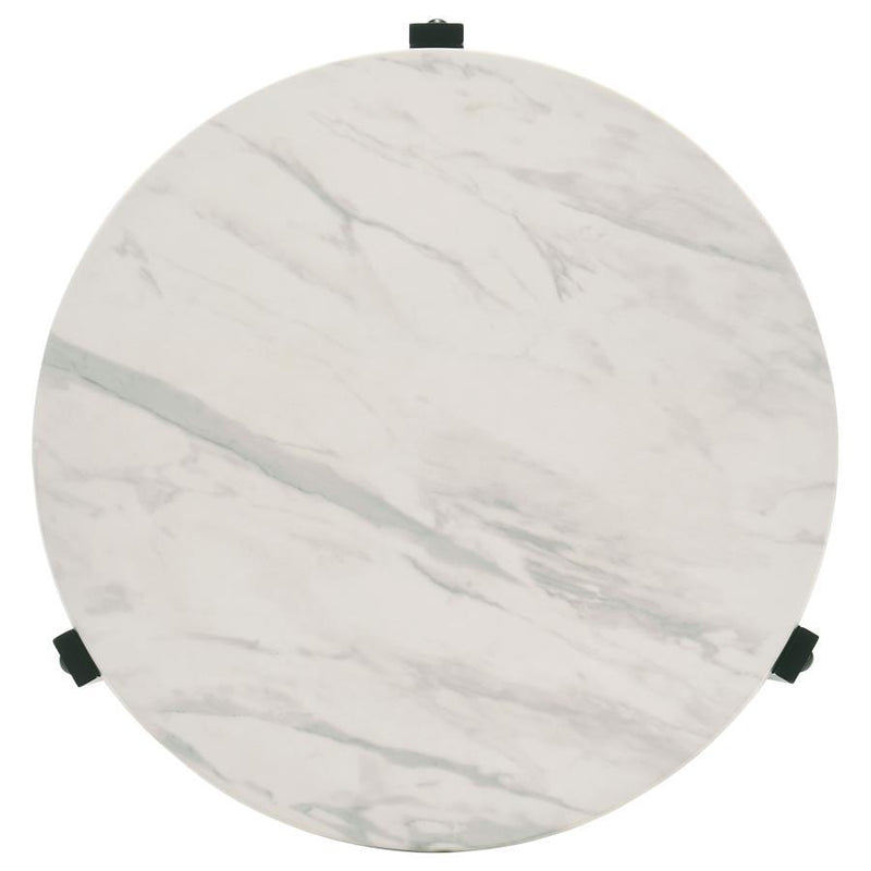 Tandi - Round Faux Marble Side End Table - White And Black