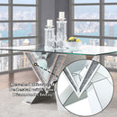 Noralie - 30" Dining Table - Mirrored, Faux Diamonds & Clear Glass Top