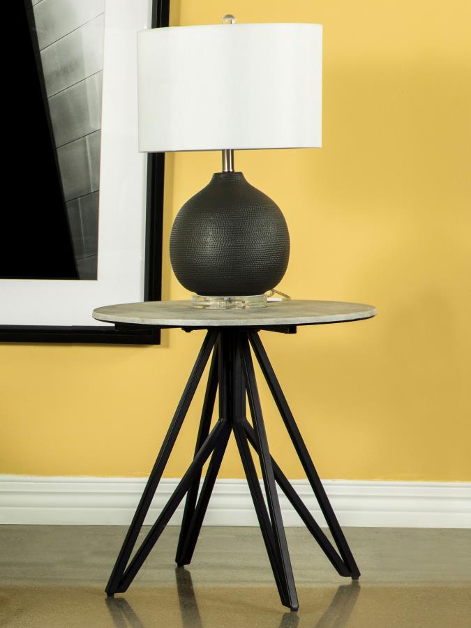 Hadi - Round End Table With Hairpin Legs - Cement And Gunmetal