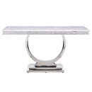 Zander - Sofa Table - White Printed Faux Marble Top & Mirrored Silver