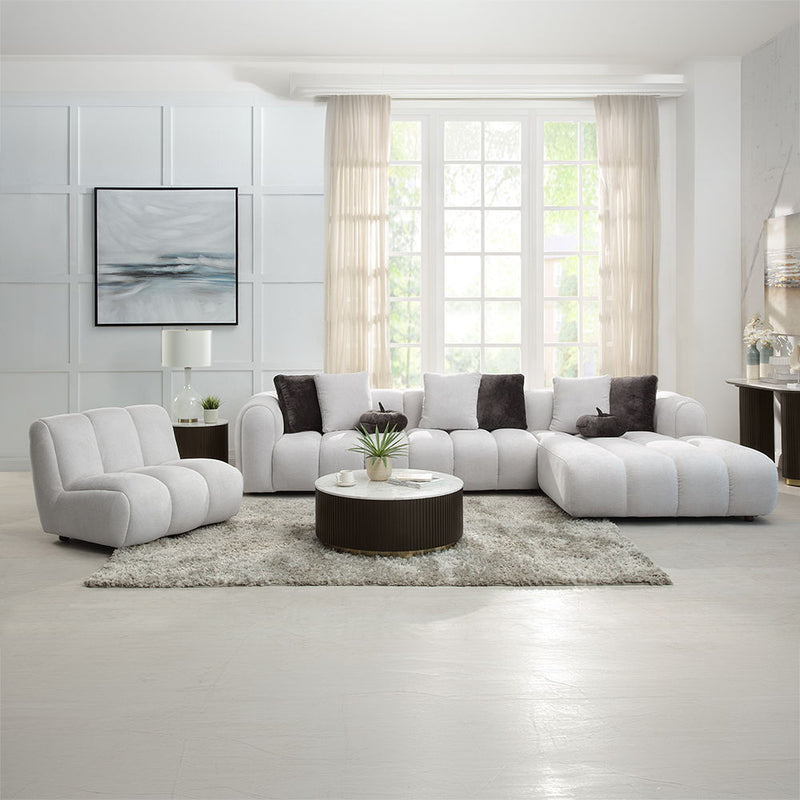 Manilla - Sectional Sofa With 8 Pillows - Ivory White Linen