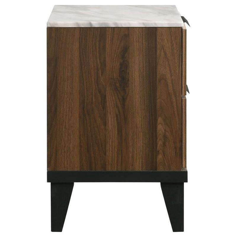 Mays - 2-Drawer Nightstand With Faux Marble Top - Walnut Brown