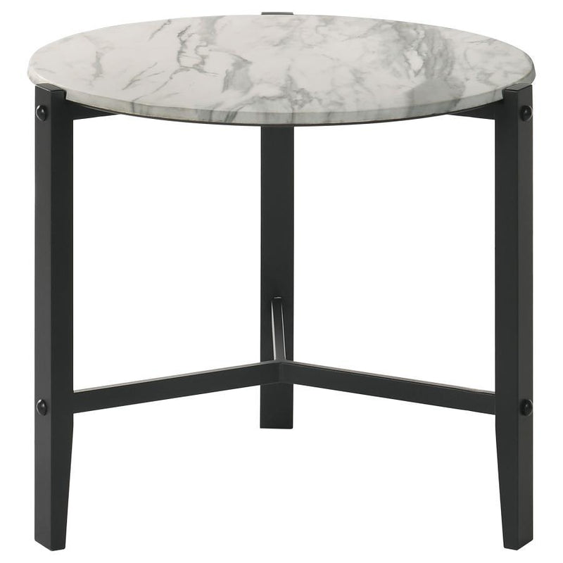 Tandi - Round Faux Marble Side End Table - White And Black