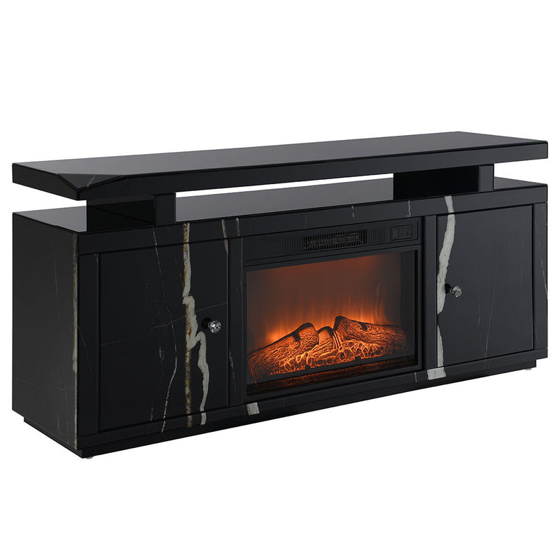 Drisana - TV Stand With Fireplace - Black Mirrored Finish