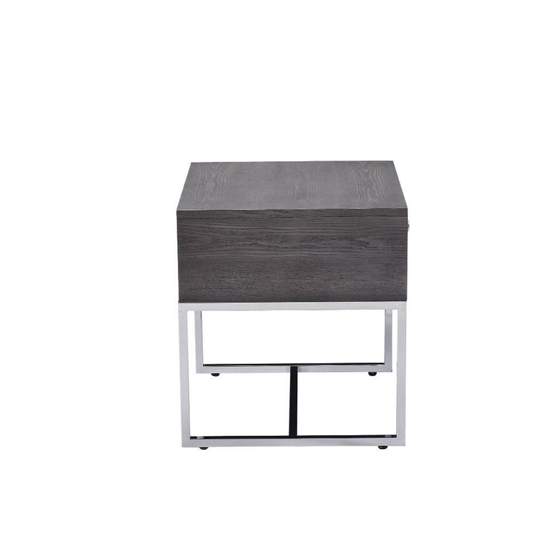 Iban - End Table - Gray Oak & Chrome