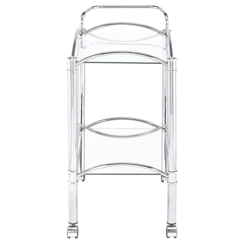 Shadix - 2-Tier Rectangular Glass Shelf Metal Bar Cart - Chrome