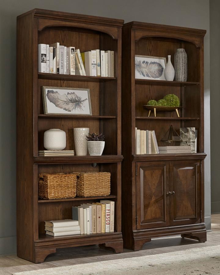 Hartshill - 3-Shelf Cabinet Bookcase - Burnished Oak