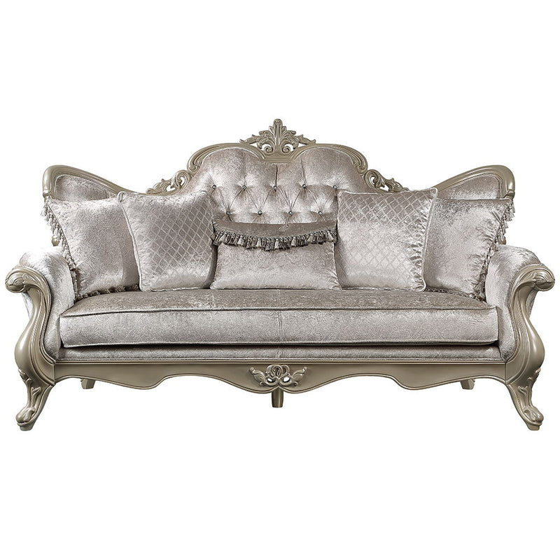 Libertee - Sofa With 5 Pillows - Beige Fabric & Champagne
