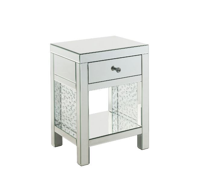 Nysa - 18" X 14" Accent Table - Mirrored & Faux Crystals