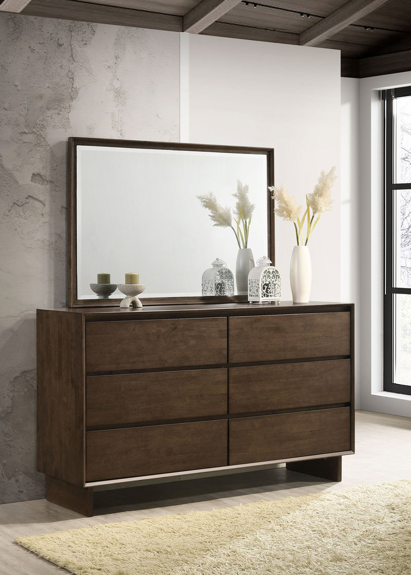 Glenwood - 6-Drawer Dresser And Mirror - Warm Brown